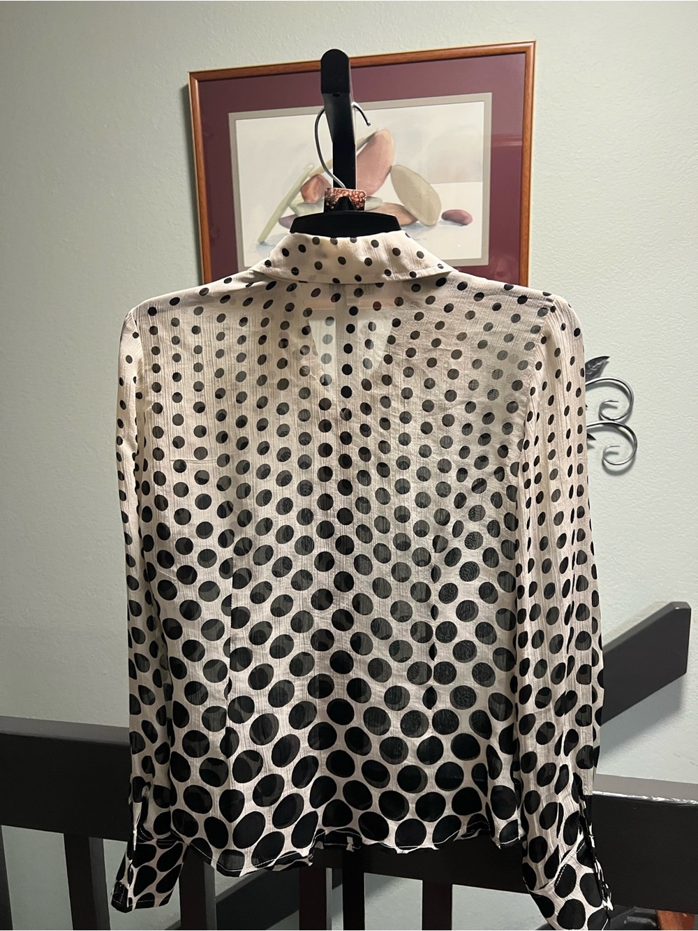 White House Black Market Cream and Black Polka Dot BlouseSmall #028 - Picture 5 of 6